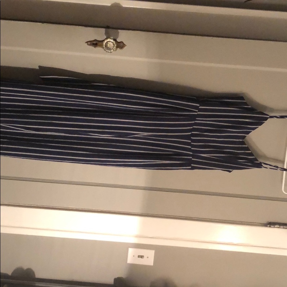 Navy blue and white striped jumpsuit